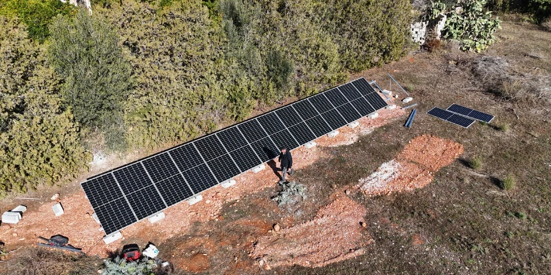 angled ground mounted solar panel installation