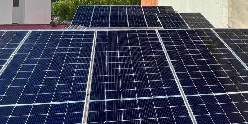 rooftop solar panels close up