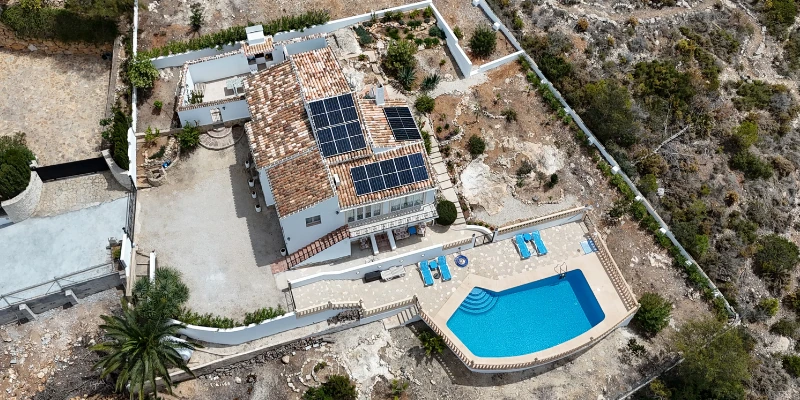 Spanish villa with solar panels and pool